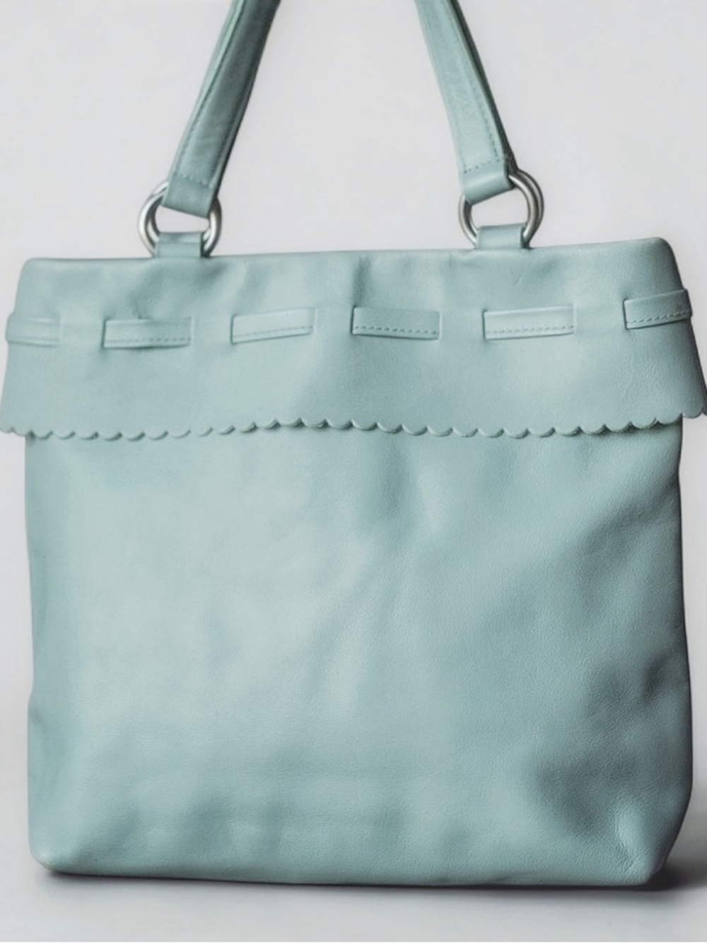 Vintage FURLA Leather Bag Mini Tote Scalloped Spring Minimalist Designer Purse